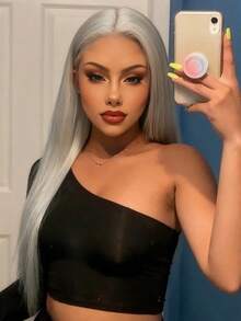 Gray Lace Front Wig Human Hair For Women Straight Human Hair Wig Glueless 12A 13x4 HD Transparent Lace Frontal Wigs 180% Density Silk Straight Gray Wigs Pre Plucked Bleached Knots With Baby Hair - 灰色 - 查看 2