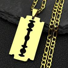 Exquisite Razor - Shaped Hollow - Out Stainless Steel Pendant With Cuban Chain Silvery & Golden Color For Men And Women Accessories Fashion Jewelry - Necklace - View 3