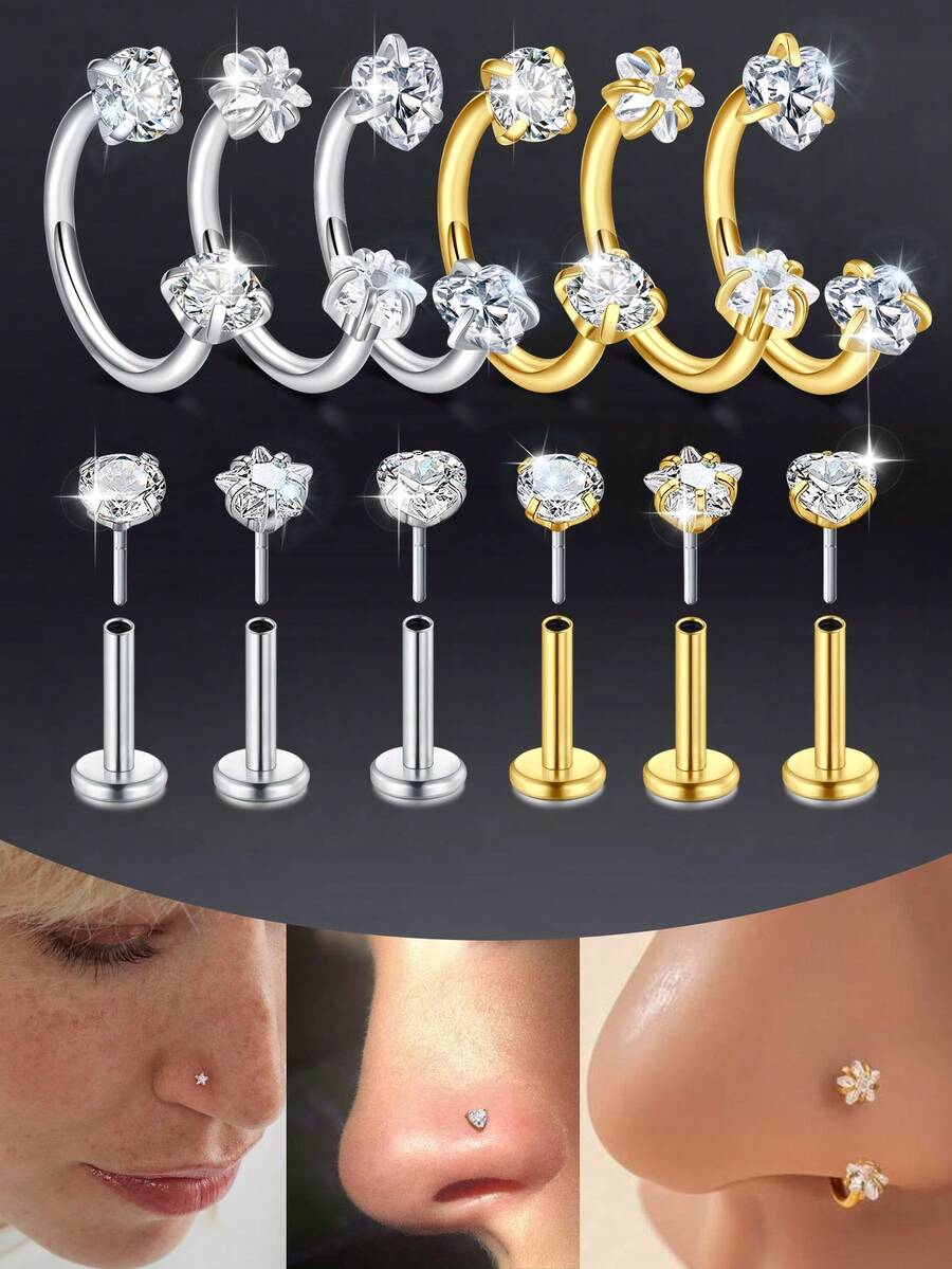 CIZME 2pcs Horseshoe Nose Rings With Flat Back Push In Stud, Stainless ...