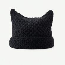1pc Unisex Cat Ear Knit Beanie - Winter Warm Ear Flap Hat, Stretchy Cold Weather Headcover, Suitable For Women And Men, Comfortable Fit For Party Costume - Perfect Christmas Valentine's Day Gift (Hand Wash Only), Fashionable Design, Soft Material, Hand Washable, Couple Accessory
