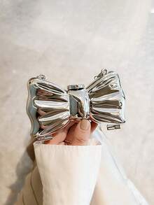 Women's Small Elegant Shoulder Bag - Shiny Bow Crossbody Purse Magnetic Buckle Cute Chain Clutch For Valentine's Day Gift For Girlfriend - 銀色 - 查看 1