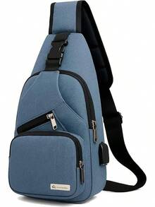 Mochila Impermeable Antirrobo Cruzada, Bolsa de Pecho para Hombre, Bolsa de Hombro con Puerto de Carga USB, Adecuada para Teléfonos, Tabletas, Deportes y Otras Actividades - azul - Ver 2