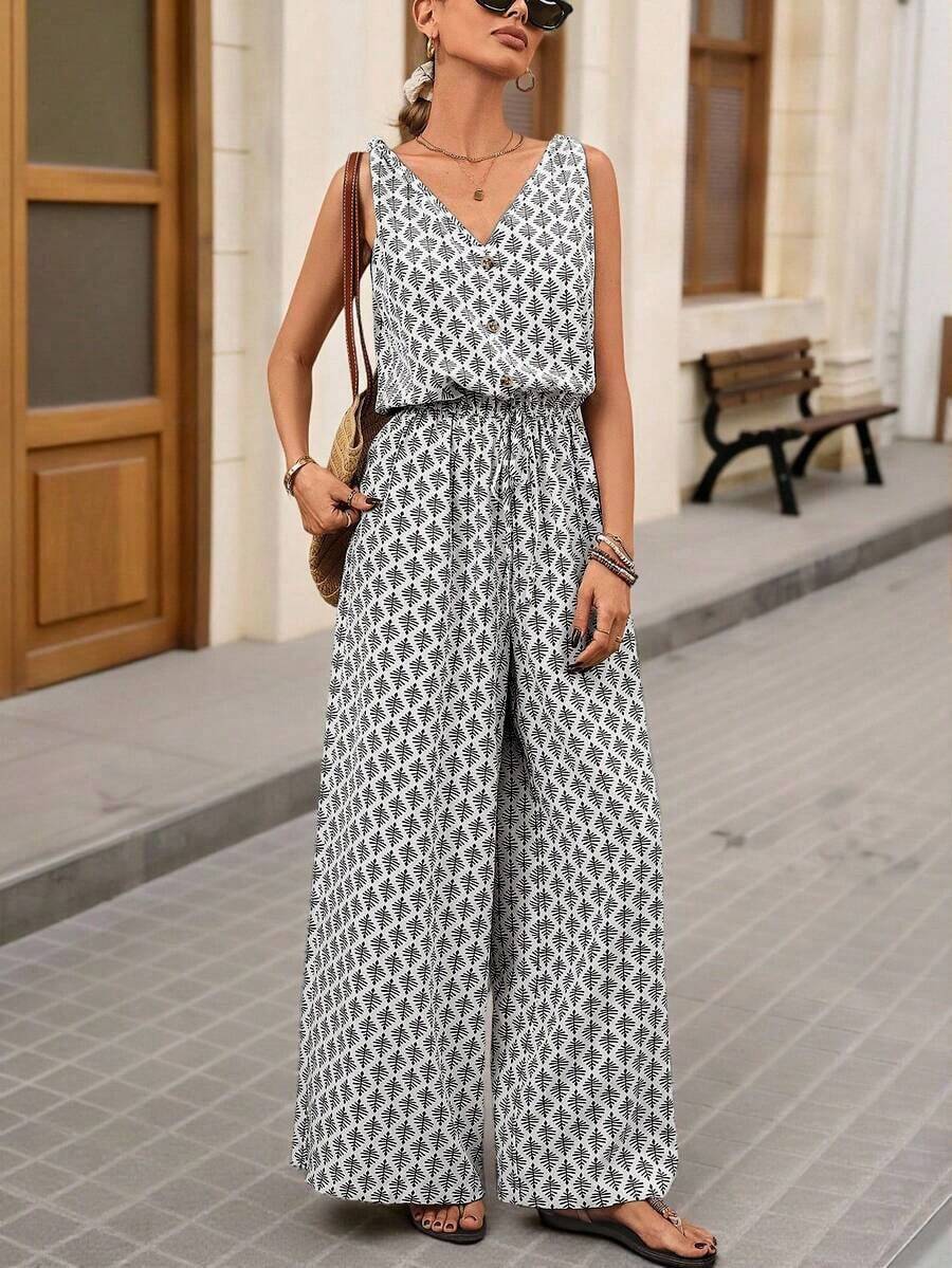 Conjuntos Elegante Monos Para Dama Con Estampado De Copos De Nieve - Negro - Ver 1