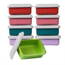 Kit 10 Potes Vasilhas De Plástico Colorido 750Ml Freezer E Microondas