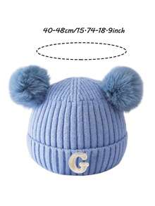 1 件 A-Z 0-3 岁冬季保暖双层加厚婴儿羊毛针织帽新生儿帽子双绒球可爱帽子适合儿童男童女童儿童无檐帽 - 藍色 - 查看 10