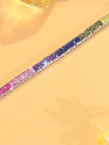 1 Stück Regenbogen-CZ Prinzessin Quadrat Fassung 3,0 mm Tennis Armband, versilberter kubischer Zirkonia Schmuck für Frauen für Bräute, Verlobung, Hochzeit, Bankett, Party, Mutter, Brautjungfern, Ehefrau, Weihnachten