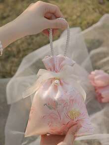 5pcs Elegant Wedding Favor Bags - Luxury Floral Drawstring Gift Bags, Suitable For Candy, Bridal Party Favors, Guest Appreciation Gifts - Multicolor - View 10