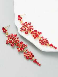 1 par de elegantes pendientes largos de cristal rojo, adecuados para discoteca, fiesta, boda y uso diario para mujeres, otoño/invierno