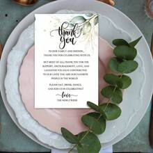 Wedding Thank You Place Setting Cards, Greenery Wedding Reception Thank You Cards, Table Centerpieces And Wedding Decorations, Wedding, Bridal, Engagement, Anniversary, 4x6 Inch, Pack Of 50 - Initial - View 3