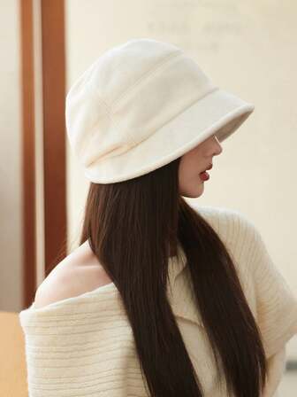 1pc Women's New Solid Color Thick Bucket Hat, Korean Style, High-End, Windproof, Versatile Casual Beanie, Autumn/Winter Winter Gear