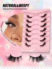 7 paires de faux cils Asiteo, effet œil de chat délicat, style court naturel, cils de coin extérieur 3/4, bandes de faux cils en poils de vison - Demi-cils - Voir 3