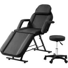3-Section Adjustable Tattoo Chair With Stool - Heavy Duty Salon Facial Bed & Massage Table, 330lbs Capacity (Black)