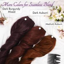 FESHFEN Clip-In Extensions, 50 Cm Wavy Clip-In Hair Extensions Blonde For Women, 5 Pieces, Natural Hair Extensions, Synthetic Hairpiece, Hair Extensions - Campuran Burgundy Gelap - View 3