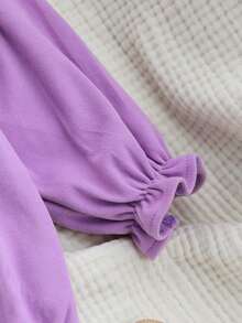 2件套女婴可爱小熊字母图案拼接领长袖连体衣和发带套装，休闲日常穿着，秋冬季 - 紫色 - 查看 6