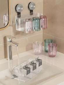 New Ins-Style Minimalist Large Capacity Suction Cup Toothbrush Holder, Bathroom Toothbrush Cup Wall Mount Storage Organizer, No Drilling Required