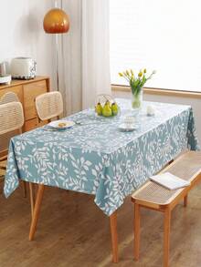 Wodoodporne i olejoodporne obrusy z PVC, plastikowe prostokątne obrusy z kołnierzem na spodzie, prosty i modny wzór z nadrukiem w niebieskie liście, odpowiednie do codziennego użytku, na kemping i do jadalni, do wnętrz i na zewnątrz, do dekoracji blatów, obrusy z kołnierzem na spodzie