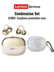 Lenovo LE302 Bluetooth Earphones With Transparent Protective Case, Earhook Style Open-Ear Surround Sound, High-Quality Audio, Low Latency, Music, Gaming, Directional Audio, ENC Noise Cancellation, Clear Calls, Wireless Earbuds For Running