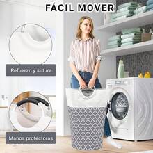 100L Cesto para Ropa Sucia, Cesta de Lavandería Plegable y Impermeable para Baño, Lavadero y Dormitorio, Juguete Infantil Multifunción y Cesta de Almacenamiento de Bocadillos - Flores grises - Ver 7