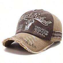 1Pc Vintage Distressed Washed Cotton 3D Bull Skull Letter Embroidery Baseball Cap Hats For Men Outdoor Street Daily Wear ﻿ - A - View 14