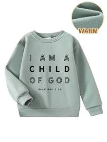 Young Boy Casual Slogan Graphic Print Crew Neck Sweatshirt, Suitable For Autumn/Winter - Mint Green - View 3