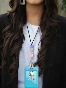 1pc Cute Silicone Beads Breakaway Teacher Neck Lanyard With ID Card Holder Keyring Black Silicone Beads Cell Phone Strap For Keys Keychain Great Gift For Women Students Teachers And Staff Money Wallet Mini Wallet Purse Wallet Wristlet Wallet Card Wallet