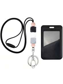 1pc Cute Silicone Beads Breakaway Teacher Neck Lanyard With ID Card Holder Keyring Black Silicone Beads Cell Phone Strap For Keys Keychain Great Gift For Women Students Teachers And Staff Money Wallet Mini Wallet Purse Wallet Wristlet Wallet Card Wallet
