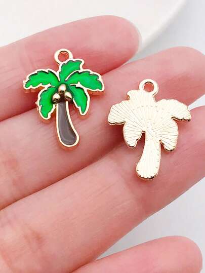 10 Peças Pingentes Encantos de Árvore de Coco com Pérola de Gota de Óleo de Liga de Zinco, Acessórios para Fabricação de Joias DIY, Adequado para Pulseiras, Colares, Brincos e Chaveiros