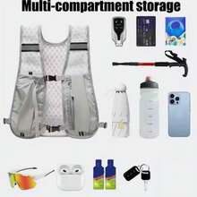 Áo vest kiêm ba lô chạy bộ nhẹ, unisex, có túi khóa kéo đựng chai nước và điện thoại, thích hợp cho leo núi, đạp xe và các hoạt động thể thao ngoài trời. Thiết kế tiện dụng với tấm lưng đệm và lưới thoáng khí. - Nhiều màu - Xem 7