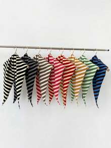1pc Striped Triangular Headband/Scarf For Women, Versatile Knitted Shawl For Spring/Summer, Warm Headwrap To Pair With Dresses & Shirts, Valentine's Day Gift - Multicolor - View 13