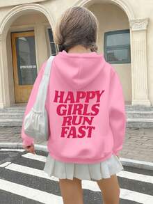 Inspirational Slogan Design, Tween Girls Casual Personalized Funny Letter Print Thick Hooded Long Sleeve Sweatshirt, Kids Autumn/Winter Hoodie