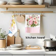 1set/2pcs/100pcs Flower And Pink Checkered Pattern Kitchen Towels And Dishcloths Are Suitable For Interior Decoration In Restaurants, Kitchens And Bathrooms, Party Decoration, Festival Gifts, And Can Also Be Given As Presents - Multicolor - View 6