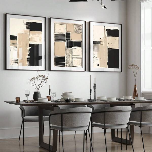 3 sztuki nieoprawionego wydruku na płótnie, nowoczesna sztuka ścienna na płótnie – jasnobrązowy abstrakcyjny obraz, minimalistyczny tryptyk, plakat, dekoracja ścienna do domu, idealny do salonu, sypialni, biura, kuchni, jadalni, baru, kreatywny prezent, drukowany artystyczny obraz ścienny