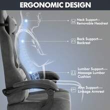 Ergonomic Velvet Fabric Grey Gaming Chair, High Back Ergonomic Gamer Chair For Adult, Comfortable Video Game Chair With Footrest And Massage Lumbar Cushion, Racing Reclining Office Computer Desk Chair - 灰色 - 查看 5