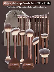 MAANGE 23pcs Makeup Brush Set, Includes 20pcs Professional Travel Makeup Brushes, 2pcs Accessories And 1pc Storage Bag. Set Contains: Powder Brush, Blush Brush, Concealer Brush, Contour Brush, Nose Brush, Eyeshadow Brush, Eyebrow Brush, Eyeliner Brush, Highlighter Brush, Face Brush, Foundation Brush, Detail Brush. Essential For Home Or Travel, Ideal Gift For Friends And Family - Brown - View 12