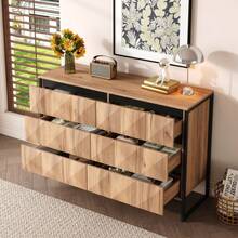 The Sideboard And Vanity Feature A Combination Of Black And Natural Wood Tones, Metal Legs, And Raised Doors. - 1 - View 3