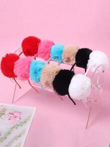 1/6pcs Colorful Fuzzy Ball Headband For Women, Sweet & Cute Hair Hoop For Party Decoration, Autumn/Winter, Hair Band,