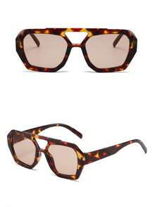 1 副豹纹棕色多边形复古时尚眼镜，适合街头摄影、驾驶、旅行、海滩