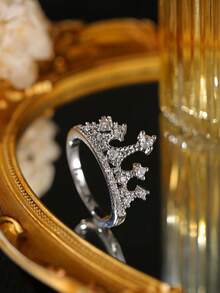 Hộp quà tặng Nhẫn bạc đính đá hình vương miện nữ hoàng, Nhẫn trang sức thời trang dành cho phụ nữ, Thích hợp làm quà tặng đám cưới, ngày lễ tình nhân và ngày của mẹ, Mẹ, Mẹ, Ngày của mẹ, Quà tặng - Bạc - Xem 11