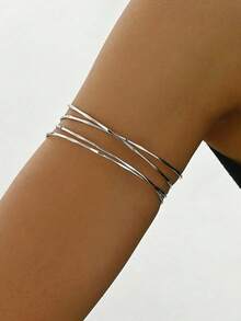 1pc Women's Elegant Hollow Criss-Cross Multi-Layer Adjustable Arm Bracelet, Minimalist Luxury Accessory - Multicolor - View 5