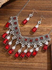 3pcs Exaggerated Square Geometric Necklace Set, Minimalist Luxury Necklace And Earrings Jewelry Set For Women - Rectangular Necklace - View 11