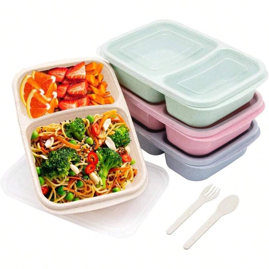 5 Pack Bento Lunch Box, 4 Compartment Snack Containers, Divided Snack Box, Meal Prep Lunch Containers ToddleAdults, Food Storage Containers School, Work And Travel - 2隔間-多色 - 查看 1