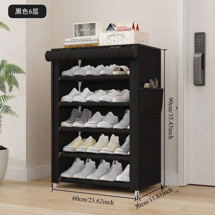Yi Youyuan 6/8/10 Tier Black Metal Frame Shoe Rack With Breathable Cloth - No Assembly Required, Sturdy Stainless Steel Storage Design For Shoe Organizer - Space Saving Design, Suitable For Home, Dorm, Store - Freestanding, Easy To Install, Durable, Small Footprint Shoe Rack, Space Saving Shoe Shelf, Wardrobe Shoe Rack, Covered Shoe Rack, Home Organization, Dorm Essential, Freestanding Organizer, Compact Design, Durable Structure, Multi-Tier Shelves - Black - View 8