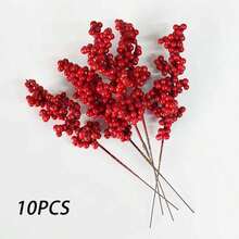 10 pièces/5 pièces - Pics de baies rouges artificielles avec aubépine, branches de baies rouges artificielles en mousse, baies de houx, décorations d'arbre de Noël, artisanat DIY, ornements de Noël, décoration de mariage et de maison, décoration de fête, arrangements floraux en soie, bouquet, plante pour couronne de Noël, décoration de maison pour fête de Noël