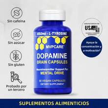 Suplemento de dopamina | MVPCARE Mejora la concentración mental y la energía 650 mg 60 cápsulas | Contiene L-tirosina para favorecer la concentración y la energía mental, mejorando el estado de alerta mental | Adecuado para estudiantes y profesionales - Otros - Ver 2