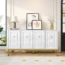 Sideboard, High-Gloss Storage Unit With Gold Handles And Legs, With Shelves. 140 X 80 X 40 Cm - 1 - View 6