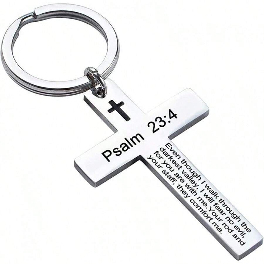 Ldurian Llavero con versículo bíblico, llavero de cruz cristiana para mujeres, llavero de cruz para hombres con escritura religiosa, regalo de Navidad - Salmo 23:4 - Ver 1