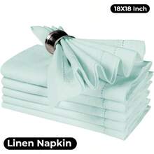 Linen Flax Cotton Cloth Dinner Napkins Set Of 12 U2013 20x20 Natural Hemstitched Fabric U2013 Washable Elegant Reusable Table Napkins Weddings, Parties Dining Dcor - 淡藍色 + 18 英吋 x 18 英吋(4 件組)+ 抽絲斜角 - 查看 5