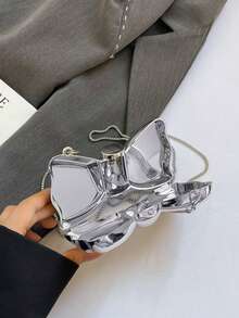 Women's Small Elegant Shoulder Bag - Shiny Bow Crossbody Purse Magnetic Buckle Cute Chain Clutch For Valentine's Day Gift For Girlfriend - 銀色 - 查看 2