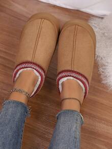 Ladies' Plush Solid-Color Slippers, Comfortable And Warm Indoor Household Slippers Made Of Artificial Fur, With Soft And Non-Slip Soles, Are Perfect Bedroom Shoes Suitable For Halloween Home Wear - Camel - View 4