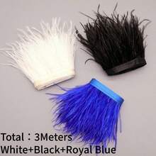 1M 8-10cm White Black Peacock Blue Ostrich Feather Trim - 3 Colors Artificial Feathers For DIY Crafts, Costumes, Wedding & Party Decorations
